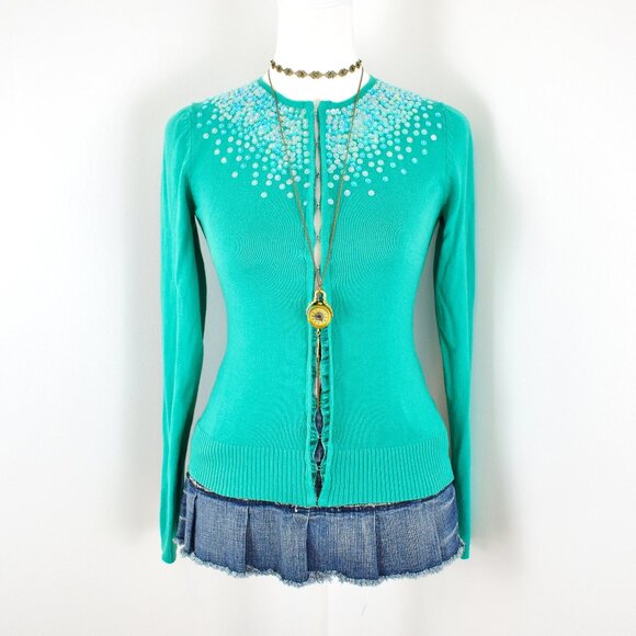 VTG 00s Y2K Gap Knit Sequin Beaded Long Sleeve Hook Eye Cardigan Sz XS - Picture 1 of 7
